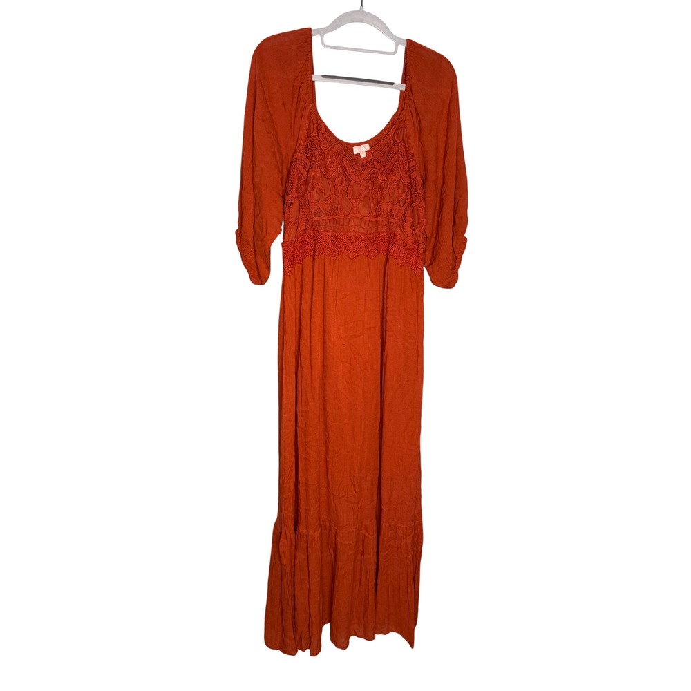 Une Ame orange cottage-core‎ prairie boho maxi dress